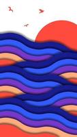 Abstract waves background with papercut style vector