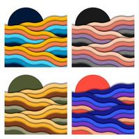 Abstract waves background with papercut style vector