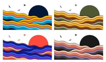 Abstract waves background with papercut style vector