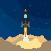 Space rocket launch. Vector illustration with flying rocket. Space travel. Project development. Creative idea,