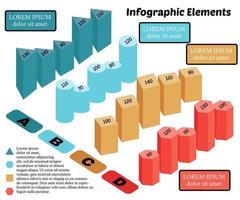 elementos infográficos vectoriales isométricos. gráfico de bloques de negocios sobre fondo blanco. formas básicas en 3d. vector