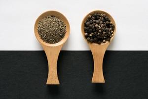 Ground Black Pepper and Black Peppercorns on a Spoon photo