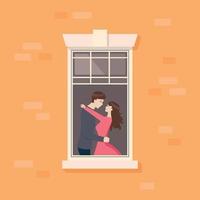 Apartment window with couple are kissing vector