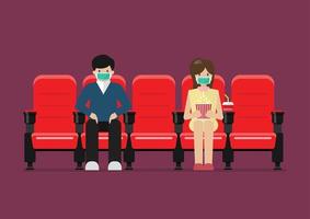 Couple in movie theater lifestyle after pandemic covid-19 corona virus vector