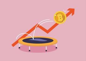 Golden bitcoin bounce back on the trampoline vector