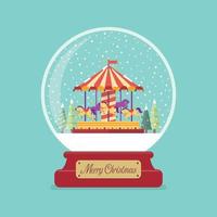 feliz navidad bola de cristal con iglesia en temporada de invierno vector