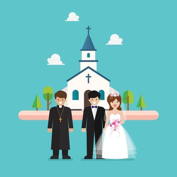 Wedding ceremony at church in flat style vector