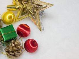 Christmas decor on snow. Merry Christmas and happy new year concept photo