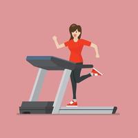 Woman running on a treadmill vector