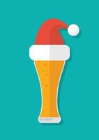 Glass of beer with a Santa Claus hat vector