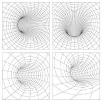 cuántica de gravedad 3d, ilustración de agujero de gusano vectorial. Ilustración 3d del concepto de vórtice de agujero negro abstracto de singularidad. Túnel de alambre de agujero de gusano de rejilla. eps 10. vector