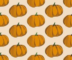 Pumpkin pattern vector on beige background. Trendy autumn colors in pumpkin seamless illustration. EPS 10 Vector.