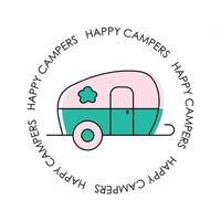 Happy Campers Logo, badge, emblem designs. Flat Vector illustration.