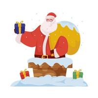 Santa claus entering chimney house flat illustration vector