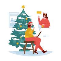 Virtual Christmas greetings flat illustration vector