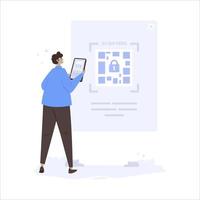 diseño plano escanear código qr para desbloquear acceso de seguridad vector