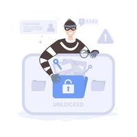 Hacker cybercrime data thief flat illustration vector