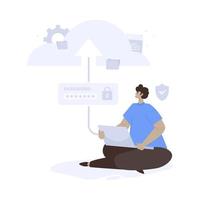 Cloud data cyber security flat illustration vector