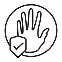 Rounded a hand protection line art icon for apps and websites. vector