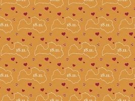 Seamless pattern of Republic of Latvia outline map with red hearts and Latvian flag hearts on golden background with stars vector