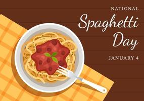 día nacional del espagueti el 4 de enero con un plato de fideos italianos o diferentes platos de pasta en dibujos animados planos dibujados a mano ilustración de plantilla vector