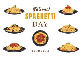 National Spaghetti Day on 4th January with a Plate of Italian Noodles or Pasta Different Dishes in Flat Cartoon Hand Drawn Template Illustration vector