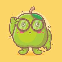 genius guava fruit character mascot with think expression isolated cartoon in flat style design vector