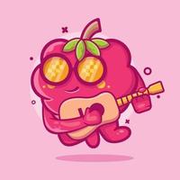 cool raspberry fruit character mascot playing guitar isolated cartoon in flat style design vector