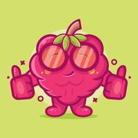 cool raspberry fruit character mascot with thumb up hand gesture isolated cartoon in flat style design vector