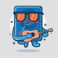 mascota de personaje de disco duro de computadora genial tocando guitarra dibujos animados aislados en diseño de estilo plano vector