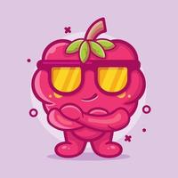 cute raspberry fruit character mascot with cool expression isolated cartoon in flat style design vector