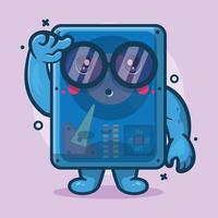 mascota de personaje de disco duro de computadora genio con expresión de pensamiento dibujos animados aislados en diseño de estilo plano vector