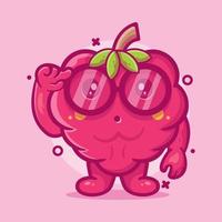 genius raspberry fruit character mascot with think expression isolated cartoon in flat style design vector