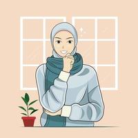 Happy Hijab Young Girl wearing sweater is thinking about a genius idea vector illustration pro download