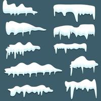 gorros de nieve de dibujos animados, ventisqueros y carámbanos vector