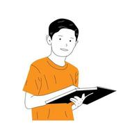 illustration of a schoolboy carrying a book vector