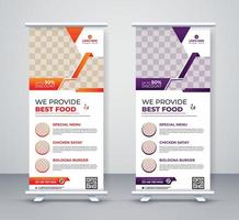 Food and restaurant roll up banner design template menu corporate business company rackcard, stand banner, and x banner design vector