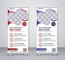 Food and restaurant roll up banner design template menu corporate business company rackcard, stand banner, and x banner design vector