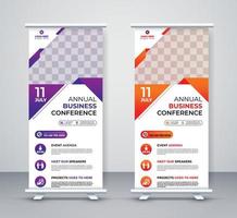 banner enrollable de conferencia empresa de negocios corporativos seminario anual tarjeta de estante, stand y x banner dl diseño de volante vector