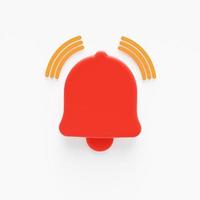 Red ringing bell icon. Subscribe notification button. Alarm reminder for subscribers. Social media, blogging and streaming concept. 3d render illustration. photo