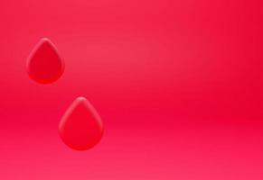 Blood drops on red background. 3d render illustration. photo