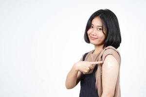 Get A Corona Virus Vaccine Of Beautiful Asian Woman Isolated On White Background photo