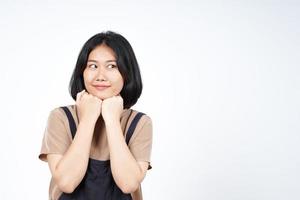 Thinking and Curious gesture Of Beautiful Asian Woman Isolated On White Background photo