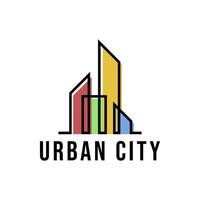 logotipo urbano y edificios de colores sobre fondo aislado vector