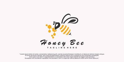 diseño de plantilla de logotipo de abeja de miel con vector premium de concepto creativo