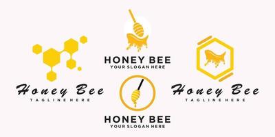 Set Honey Bee logo template design with creative concept Premium Vector