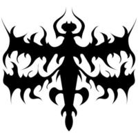 Gothic black and white image of a dragonfly for tattoos or prints. Black line icon for shields or sports emblems, textiles, web icons, textiles, labels, interiors, fashion trends, postcards, etc. vector