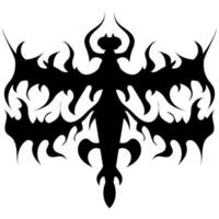 imagen gótica en blanco y negro de una libélula para tatuajes o estampados. icono de línea negra para escudos o emblemas deportivos, textiles, íconos web, textiles, etiquetas, interiores, tendencias de moda, postales, etc. vector