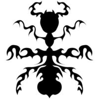 Gothic black and white image of an ant for tattoos or prints. Black line icon for shields or sports emblems, textiles, web icons, textiles, labels, interiors, fashion trends, postcards, etc. vector