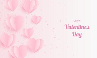 Fondo de celebración de San Valentín con corazones de papel y pétalos de flores. vector